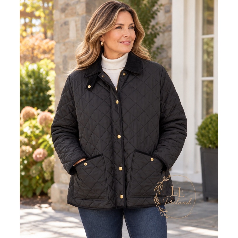 Lauren Ralph Lauren Quilted Jacket Womens 3X Black Equestrian Preppy Barn Coat